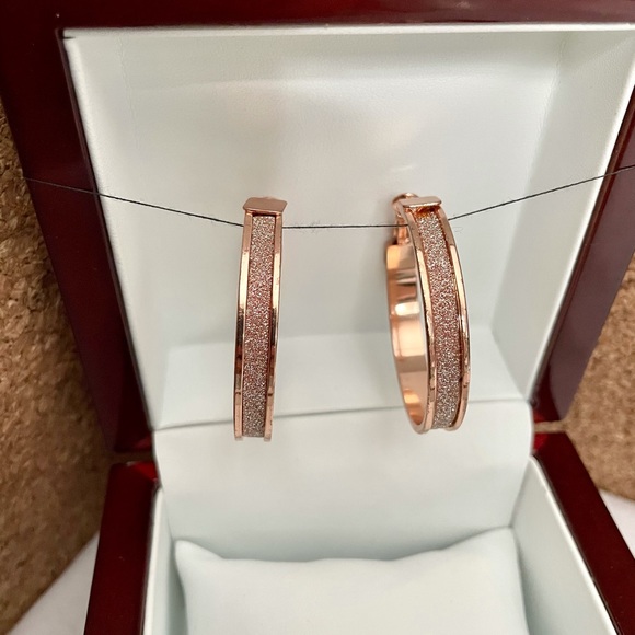 Rose Gold Shimmer Pierced Earrings - Picture 4 of 6